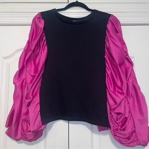 Zara Black & Pink Voluminous Sleeved Top Sz Small